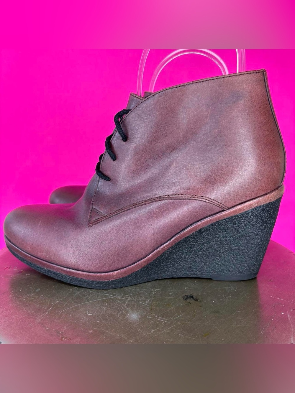 Vanilla Moon Viola Bordo Leather Wedge Heel Lace-UP Ankle Boot EU 38 US 7.5 - Picture 4 of 8